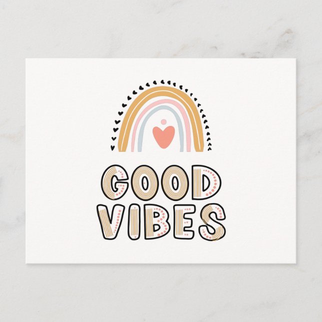 Good Vibes Rainbow Boho Lettering Postkarte (Vorderseite)
