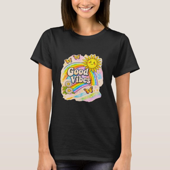 Good Vibes Rainbow Sun – Cute Pastel Positive Aest T-Shirt (Vorderseite)