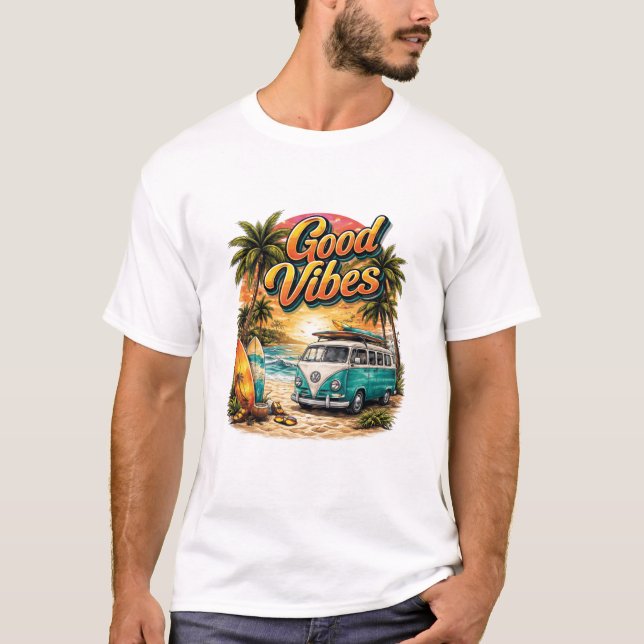 Good Vibes Retro Beach Van T-Shirt | Summer Surf  (Vorderseite)