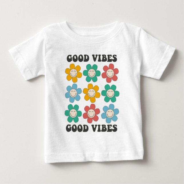 Good Vibes Retro farbenfrohe Daisy Blume Baby T-shirt (Vorderseite)
