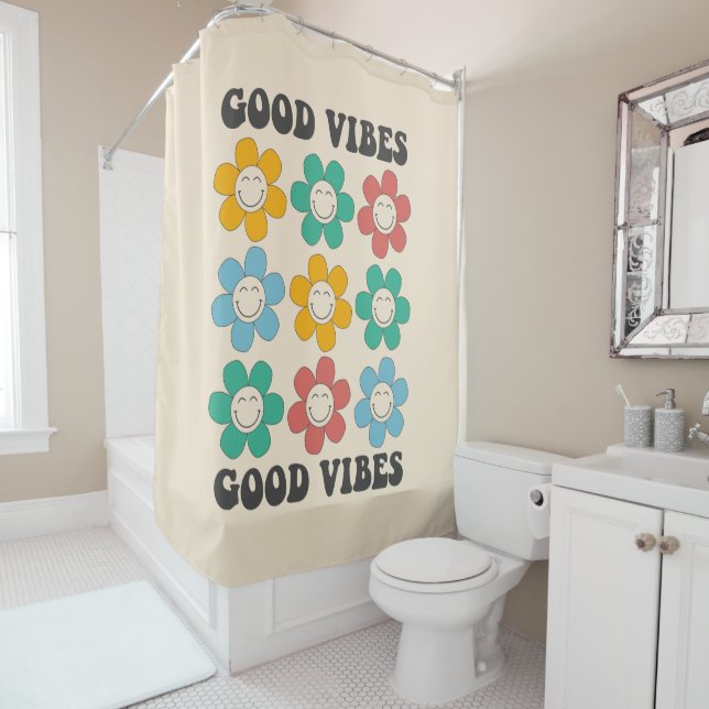 Good Vibes Retro farbenfrohe Daisy Blume Duschvorhang (Beispiel)