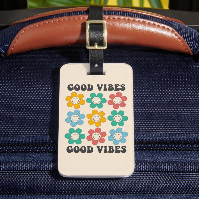 Good Vibes Retro farbenfrohe Daisy Blume Gepäckanhänger (Vorderseite Insitu 2)