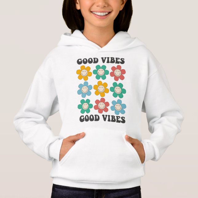 Good Vibes Retro farbenfrohe Daisy Blume Hoodie (Vorderseite)