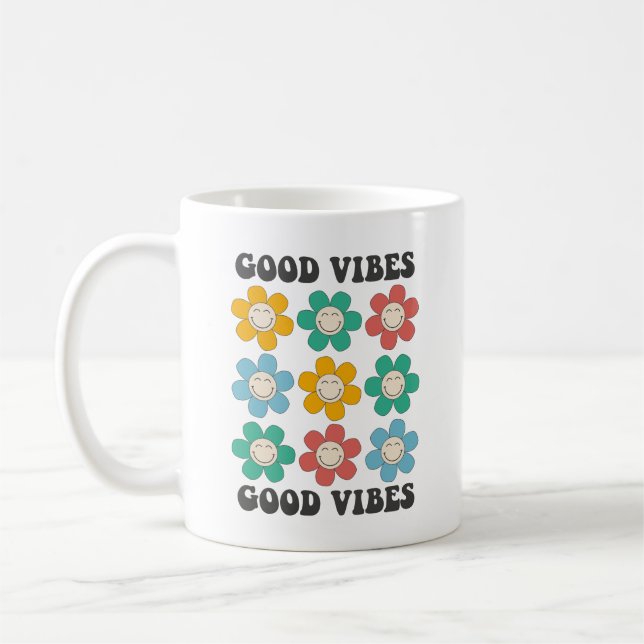 Good Vibes Retro farbenfrohe Daisy Blume Kaffeetasse (Links)