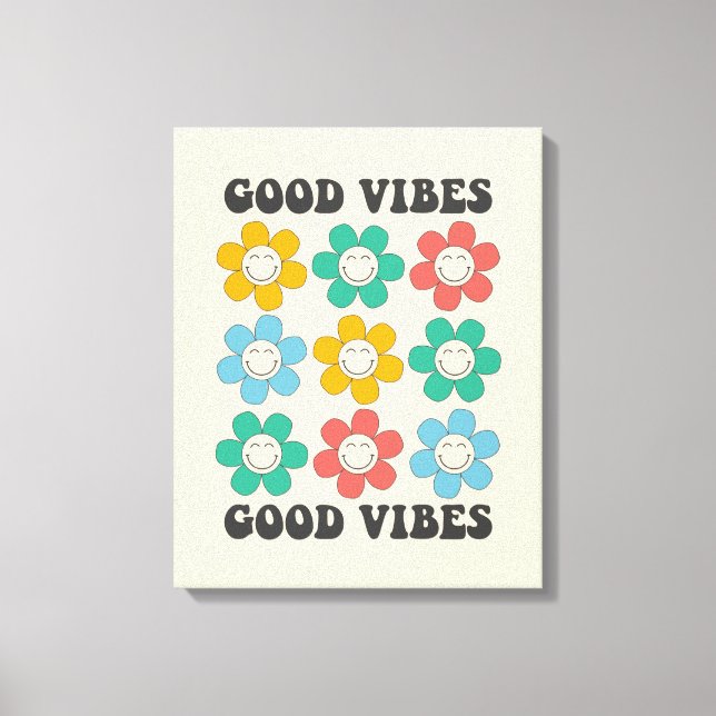 Good Vibes Retro farbenfrohe Daisy Blume Leinwanddruck (Vorderseite)