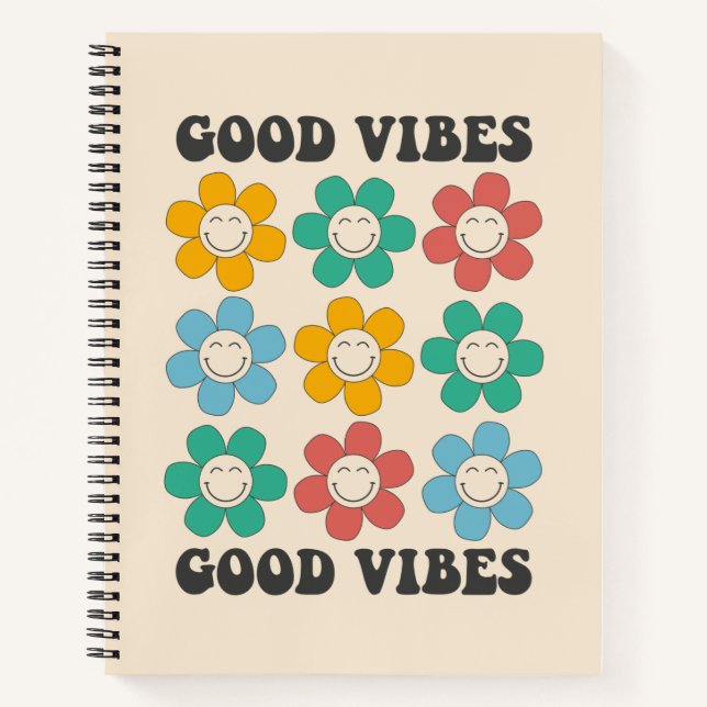 Good Vibes Retro farbenfrohe Daisy Blume Notizbuch (Vorderseite)