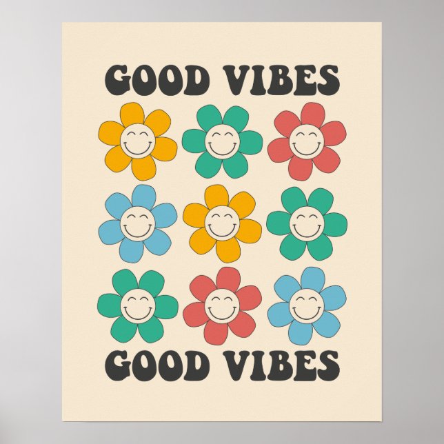 Good Vibes Retro farbenfrohe Daisy Blume Poster (Vorne)