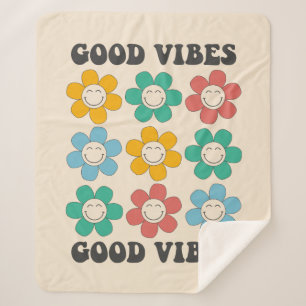 Good Vibes Retro farbenfrohe Daisy Blume Sherpadecke