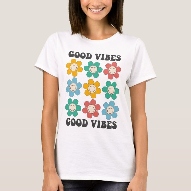 Good Vibes Retro farbenfrohe Daisy Blume T-Shirt (Vorderseite)