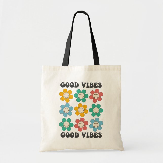 Good Vibes Retro farbenfrohe Daisy Blume Tragetasche (Vorne)