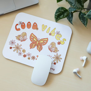 Good Vibes Retro Hippie Blume Butterfly Name Mousepad