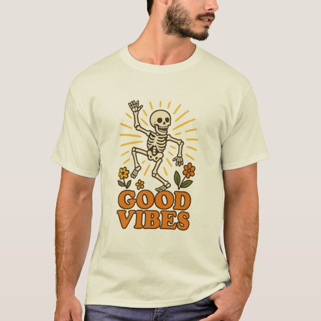 "Good Vibes" Skeletton T - Shirt - Retro Funny Dan (Vorderseite)