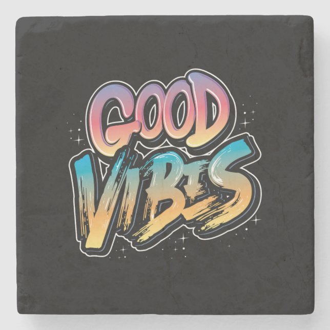 Good-vibes-Slogan-Grafik-Typografie Steinuntersetzer (Vorderseite)