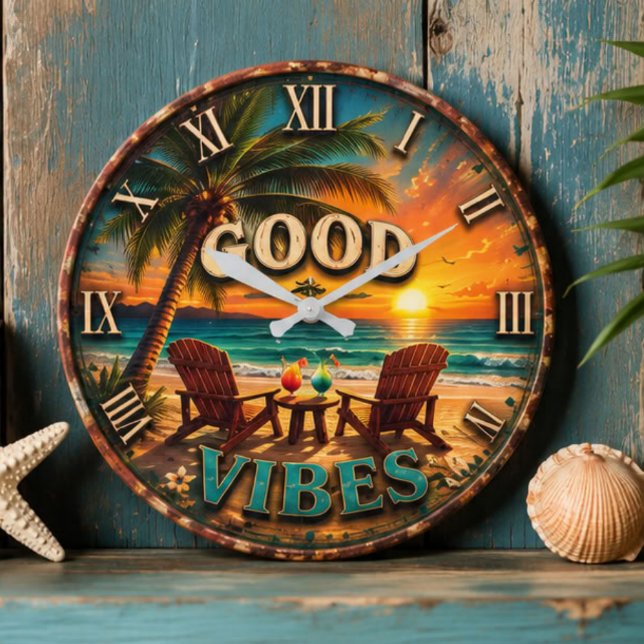 Good Vibes Tropical Beach Große Wanduhr (Von Creator hochgeladen)