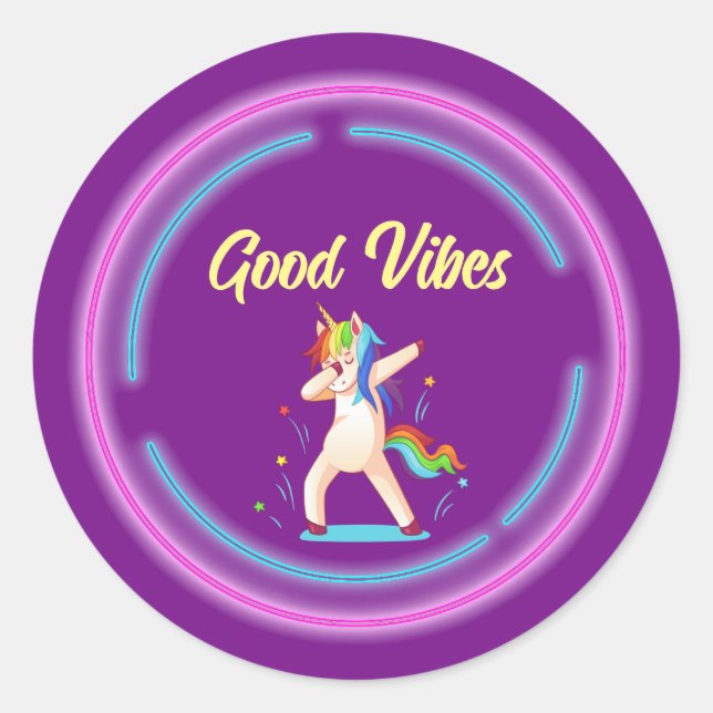 Good Vibes Unicorn Runder Aufkleber (Vorderseite)