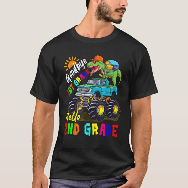 Goodbye 1st Grade Hello 2nd Grade Rex Riding Monst T-Shirt (Vorderseite)