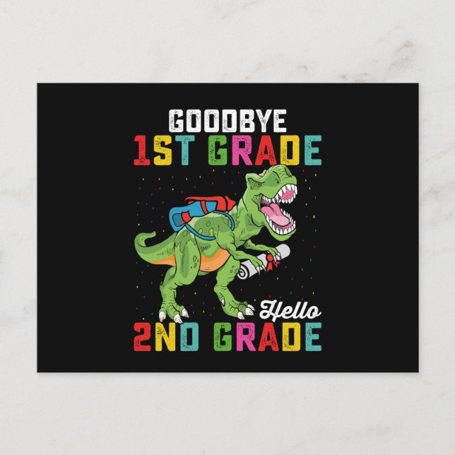 Goodbye 1st Grade Hello 2nd Grade T Rex Dinosaur Postkarte (Vorderseite)