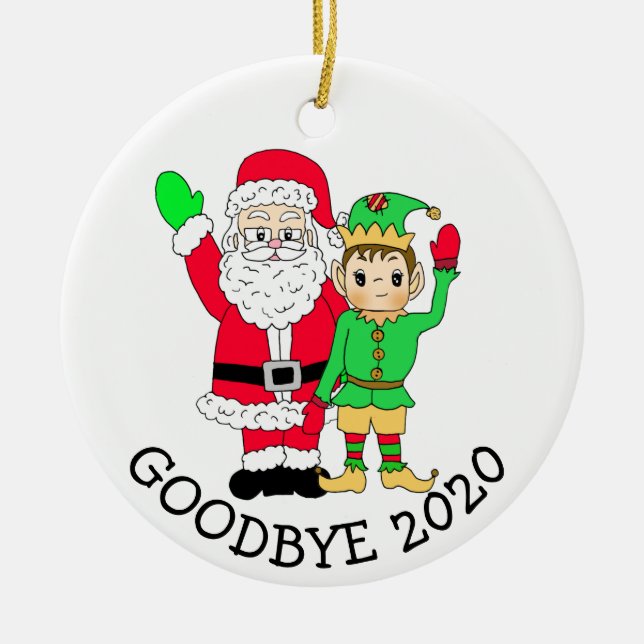 Goodbye 2020 Santa and Elf in Facemask Keramik Ornament (Vorne)