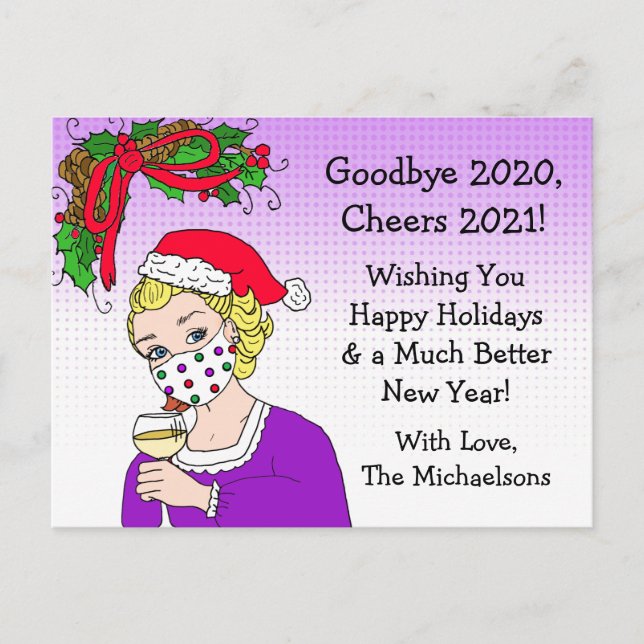 Goodbye 2020 Weihnachten Spaß Funny Retro Lady Postkarte (Vorderseite)