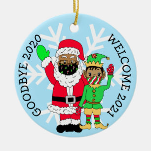 Goodbye 2020, Welcome 2021 Ethnic Santa Keramik Ornament