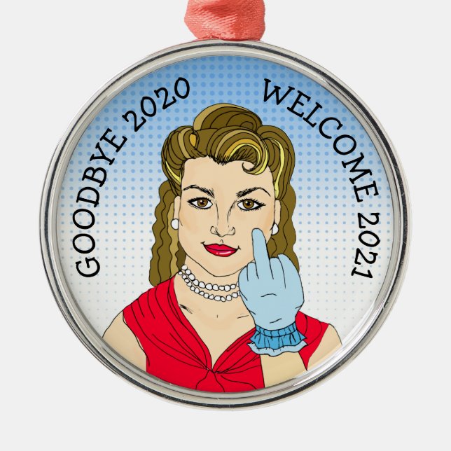 Goodbye 2020 Welcome 2021 Funny Retro Weihnachten Ornament Aus Metall (Vorne)