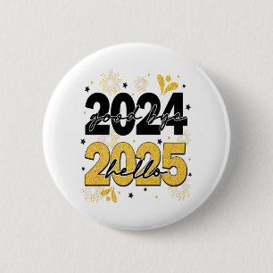 Goodbye 2024 Hello 2025 Fireworks Happy New Years Button