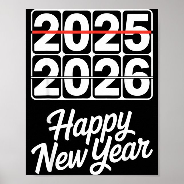 Goodbye 2025 Hello 2026 Clock Happy New Year Party Poster (Vorne)