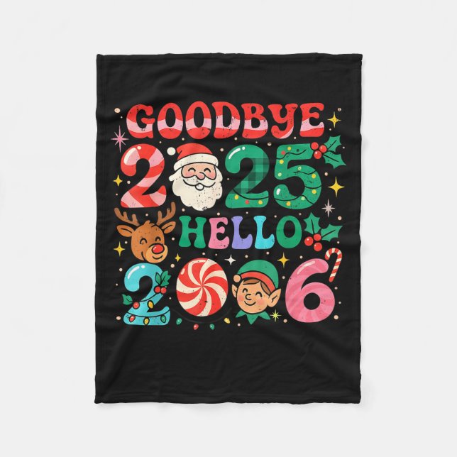 Goodbye 2025 Hello 2026 Cute Christmas New Year  Fleecedecke (Vorderseite)