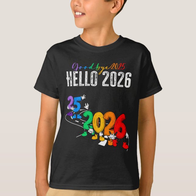 Goodbye 2025 Hello 2026 Funny Cartoon New Year Boy T-Shirt (Vorderseite)