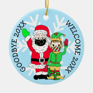 Goodbye 20XX, Welcome 20XX Santa Elf Facemask Keramik Ornament