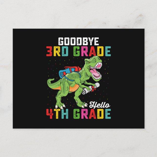 Goodbye 3rd Grade Hello 4th Grade T Rex Dinosaur Postkarte (Vorderseite)