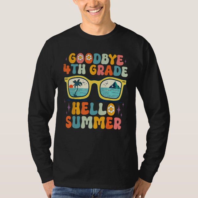 Goodbye 4th Grade Hello Summer Groovy Teacher Girl T-Shirt (Vorderseite)