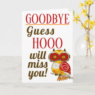 Goodbye Funny Red Farewell Owl Karte