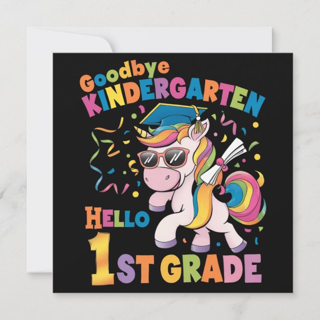 Goodbye Kindergarten Hallo 1. Grade Unicorn Einladung (Vorderseite)