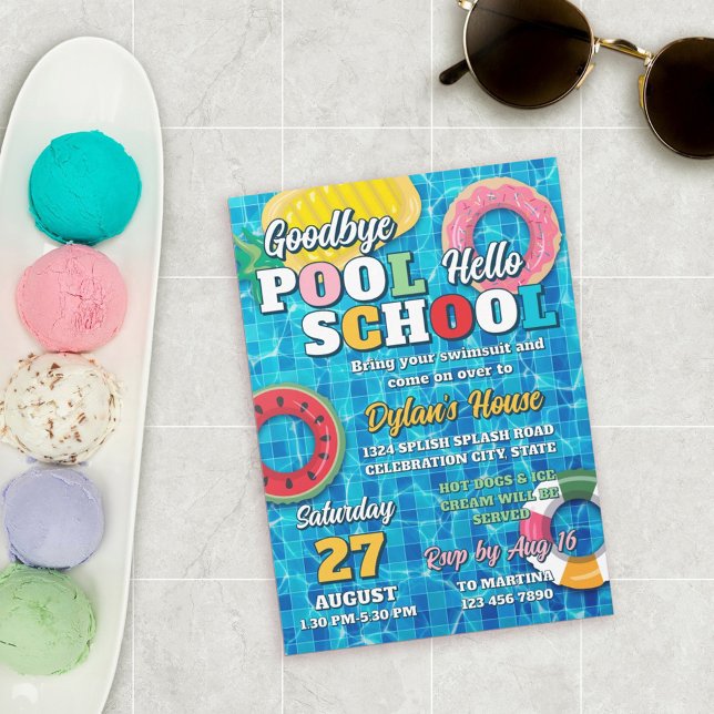 Goodbye Pool Hello School Zurück in das Party der  Einladung (Von Creator hochgeladen)