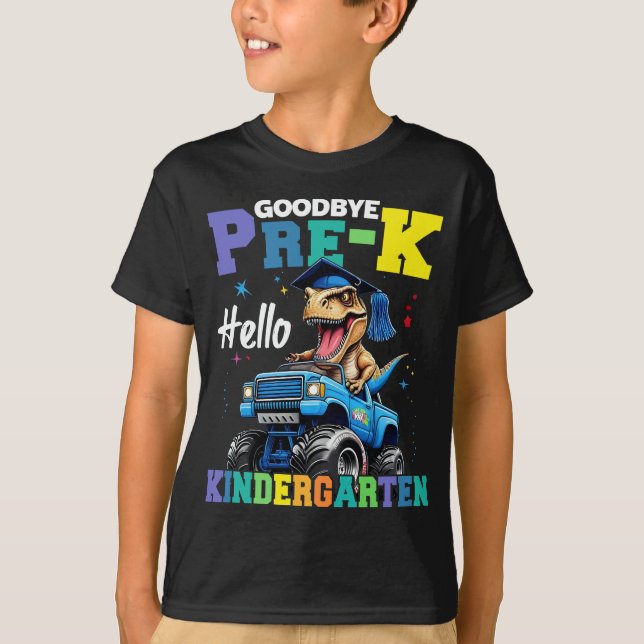 Goodbye Pre-k Monster Truck T rex Abschluss Boys T-Shirt (Vorderseite)