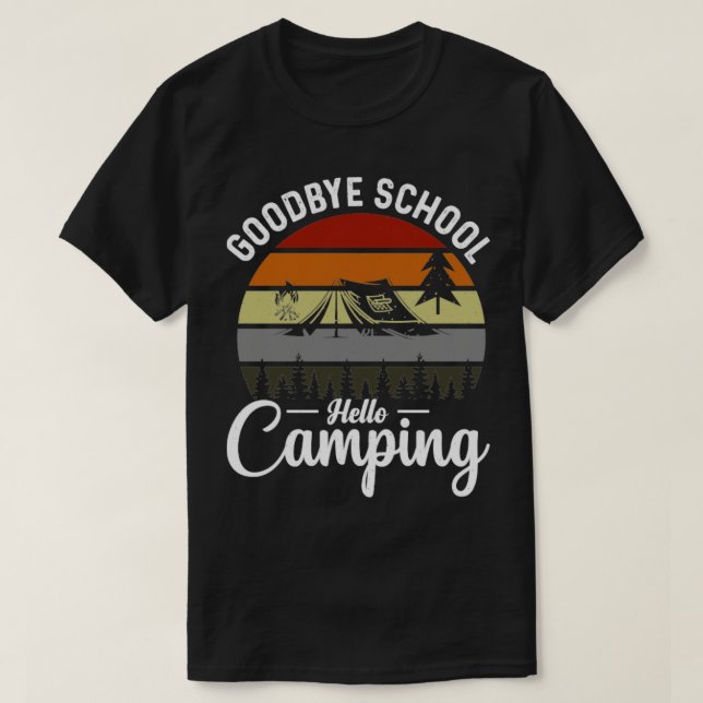 Goodbye School Hello Camping Retro T-Shirt (Design vorne)