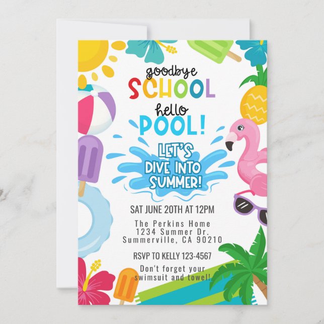 Goodbye School, Hello Pool Summer Einladung (Vorderseite)