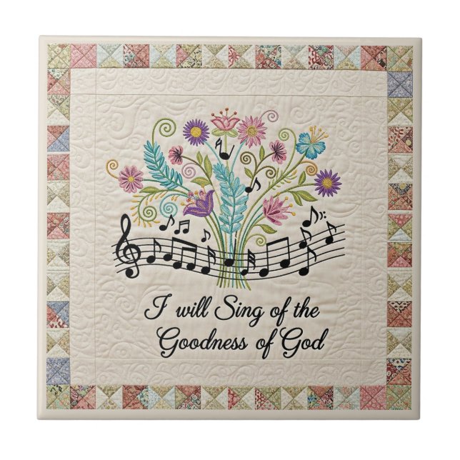 Goodness of God quilted look floral music Fliese (Vorderseite)