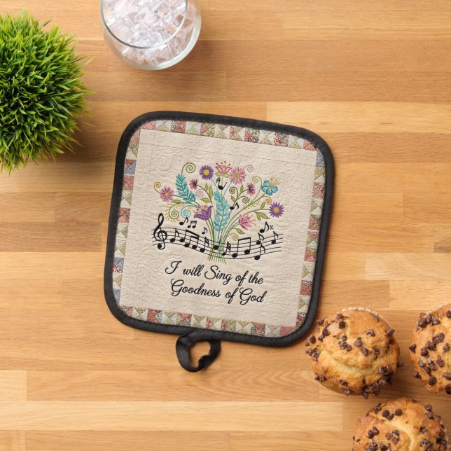 Goodness of God quilted look floral music Topflappen (Oben Unten)