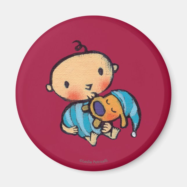 Goodnight Kisses Adorable Puppy in Blue Pajamas Magnet (Vorne)