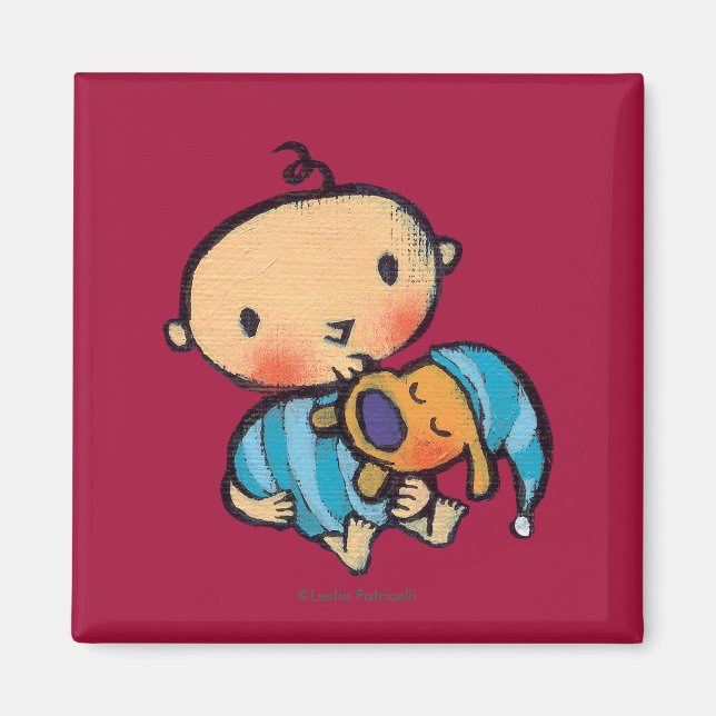 Goodnight Kisses Adorable Puppy in Blue Pajamas Magnet (Vorne)