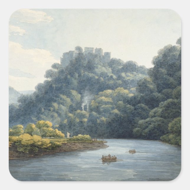 Goodrich Castle on Wye (w/c, pen & ink, Kreide) Quadratischer Aufkleber (Vorderseite)