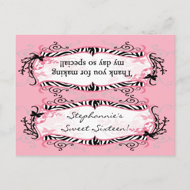 Goody Bag Topper Girly Butterfly Zebra Print Patte Postkarte (Vorderseite)