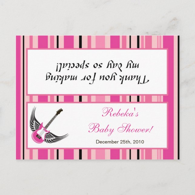 Goody Bag Topper Girly Girl Pink Punk Rock Gitarre Einladungspostkarte (Vorderseite)