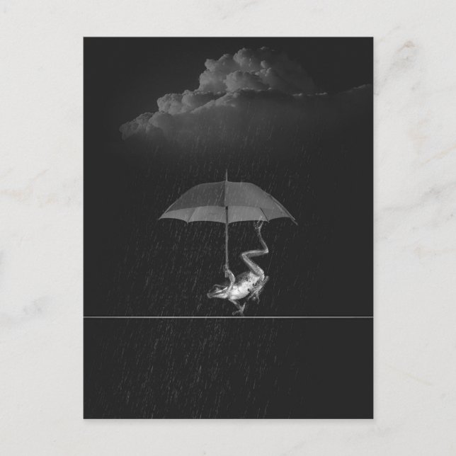 Goofy Black and White Frog mit Regenschirm in Rege Postkarte (Vorderseite)