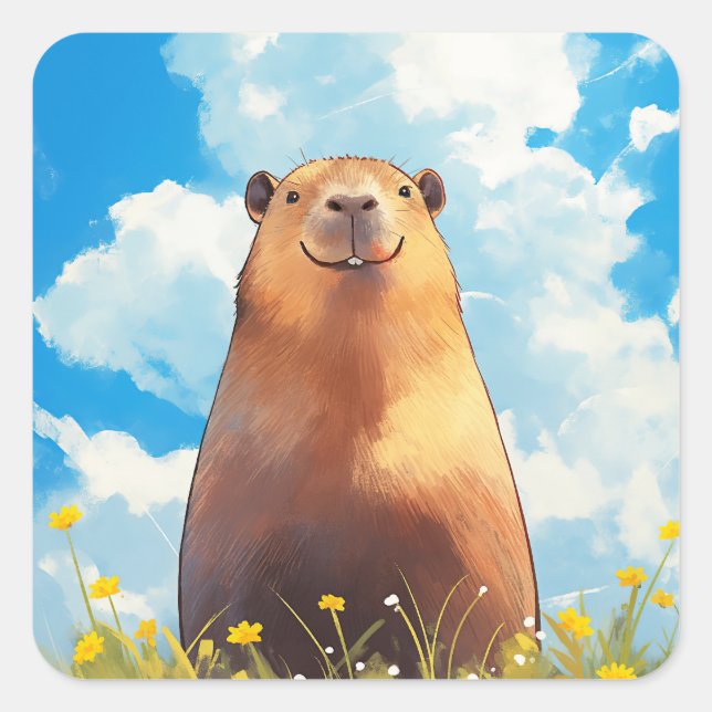 Goofy Capybara Smile Quadratischer Aufkleber (Vorderseite)