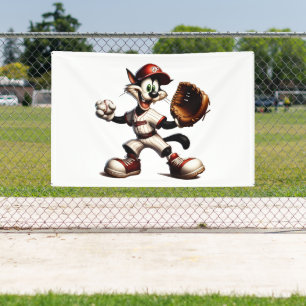 Goofy Cat Baseball Pitcher bricht auf Banner