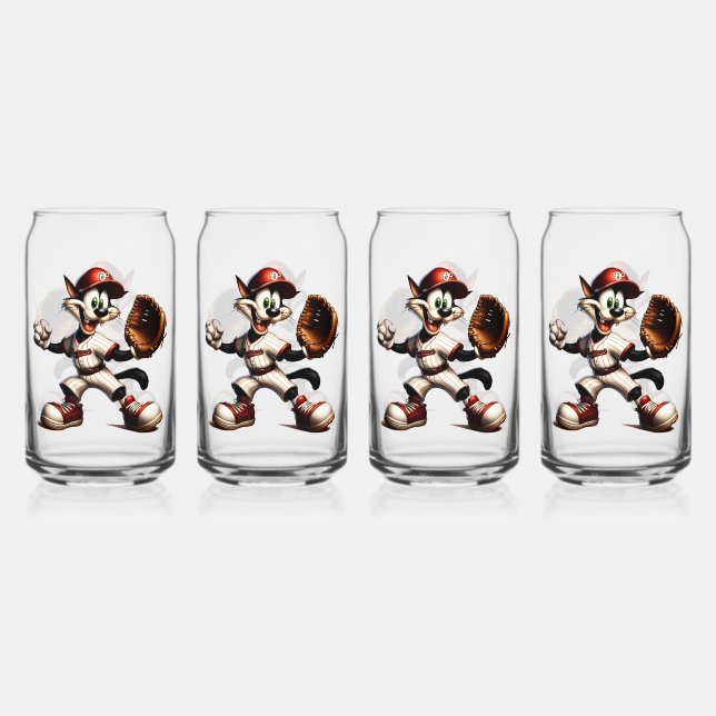 Goofy Cat Baseball Pitcher bricht auf Dosenglas (Vorderseite)