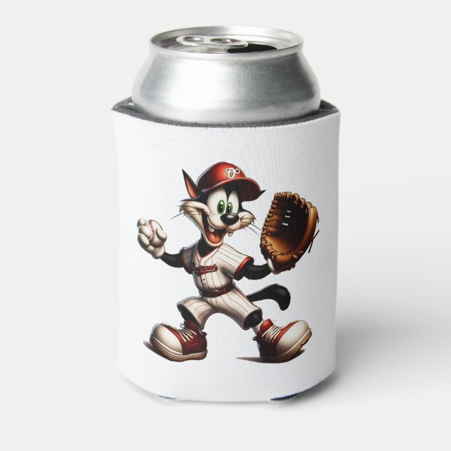 Goofy Cat Baseball Pitcher bricht auf Dosenkühler (Kanne Rückseite)